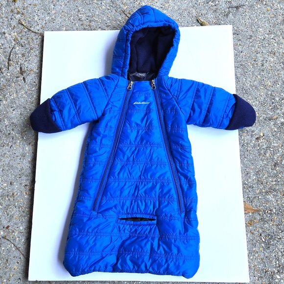 Eddie Bauer Blue Infant Quilted Puffer Bunting 3.6 Months Car Seat Safe - Picture 1 of 3